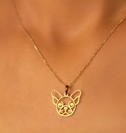 Fransız Bulldog 14 Ayar Altın Kolye