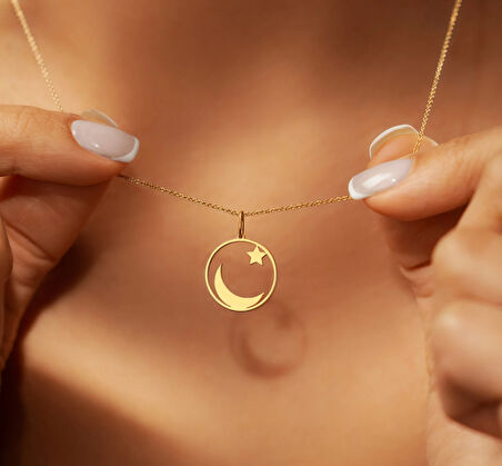 Ay Yıldız 14 Ayar Altın Kolye