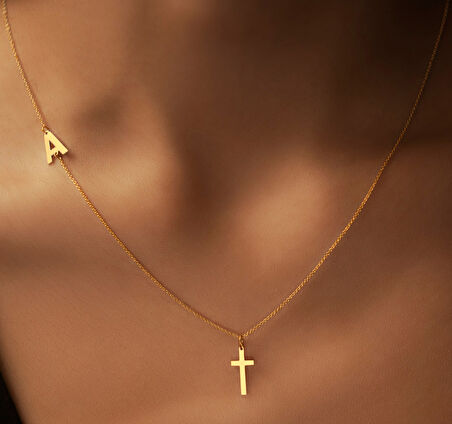 Harf Haç Model 14 Ayar Altın Kolye