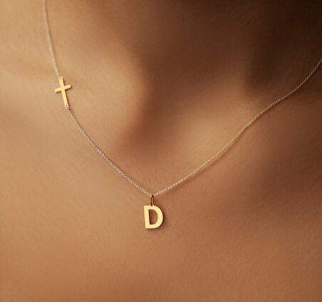 Harf Haç Model 14 Ayar Altın Kolye