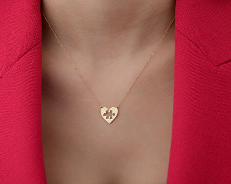 Kalp Puzzle 14 Ayar Altın Kolye