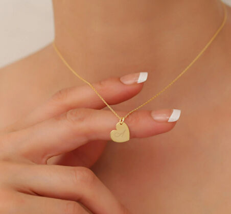 Kalp Harf Yazılı 14 Ayar Altın Kolye