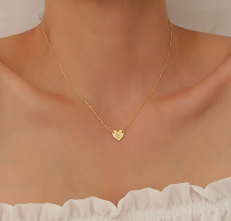 Kalp Harf Yazılı 14 Ayar Altın Kolye