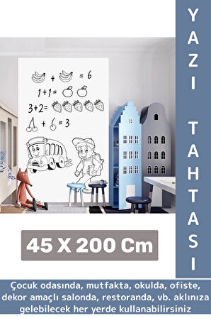 İz bırakmaz Çocuk Odası Ofis Restoran Dekorasyon Yapışkanlı Beyaz Yazı Tahtası Sticker 45 X 200 Cm