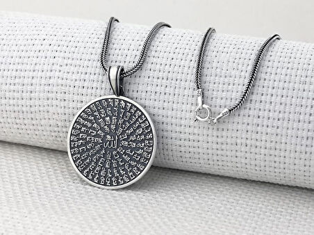 Allahın 99 İsmi Yazılı Esmaul Husna 925 Ayar Gümüş Erkek Kolye