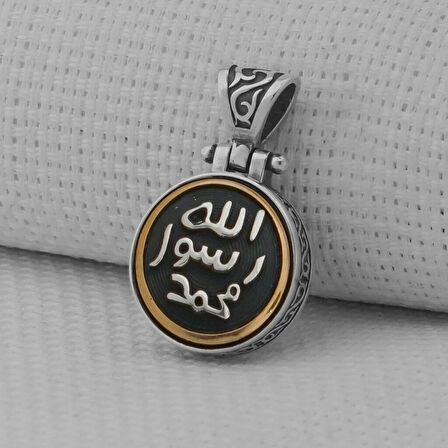 Allah Resulu Muhammet Sav Yazılı Ortası Dönen Kral Zincirli 925 Ayar Gümüş Erkek Kolye