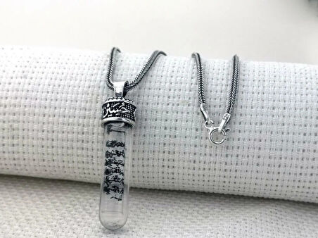 Ayetel Kursi Dualı Zemzem Sulu Muska Cevşen 925 Ayar Gümüş Erkek Kolye