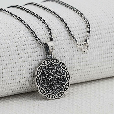 Ayetel Kursi Dualı Yazılı  925 Ayar Gümüş Erkek Kolye