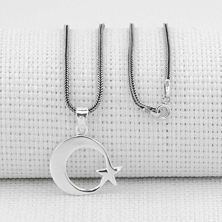 Ay Yıldız Tasarımlı  925 Ayar Gümüş Erkek Kolye