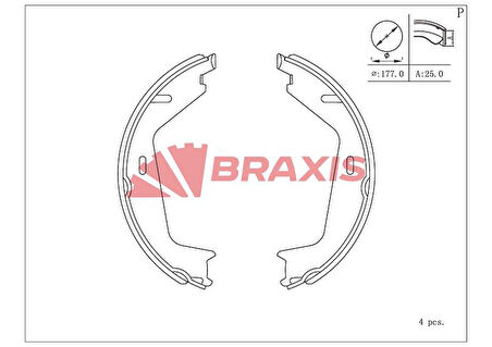 Volvo Arka El Fren Pabuc Balata Volvo S60 (01 4,10) S80 98>06>v70 97>00>07>xc70 02> Xc90 02> (178x25) - Braxıs Ac0204