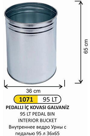 ARI METAL 1071 PEDALLI İÇ KOVASI 95 LT 41X73