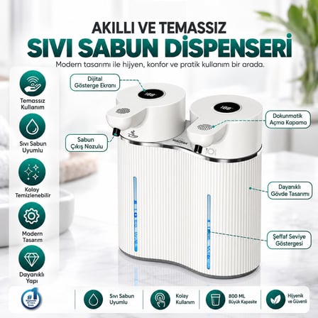 403842 Çift Hazneli Sensörlü Bulaşık Deterjanı ve Sıvı Sabun Dispeseri Beyaz
