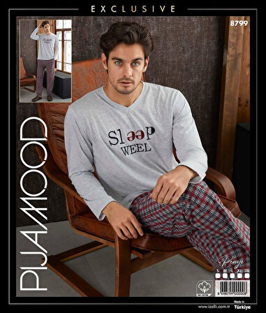 Pijamood 8799 Gri Pamuklu Erkek Pijama Takımı