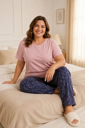 %100 Pamuk Floral Desenli Kapri Pijama Takımı