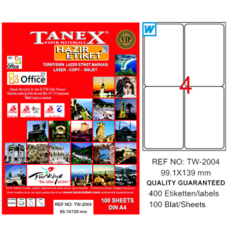 Tanex Lazer Etiket 100 YP 99.1x139 Laser-Copy-Inkjet TW-2004