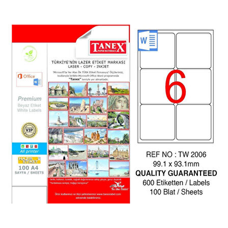 Tanex 200X37 mm. Laser Etiket 100 Adet TW-2007