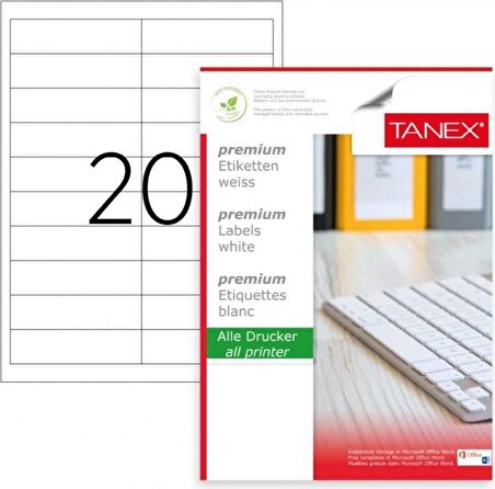 Tanex TW-2020 A4 95 x 26MM 100'LÜ Beyaz Lazer Yazıcı Etiketi