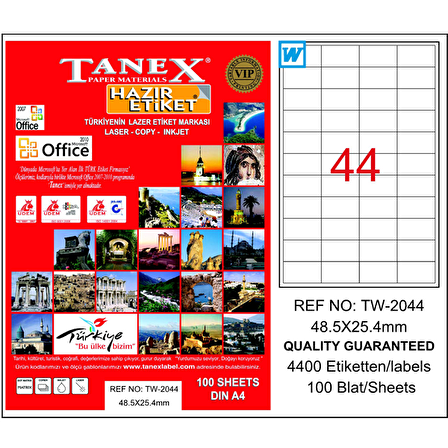 Tanex Lazer Etiket 100 YP 48x25 MM Laser-Copy-Inkjet TW-2044