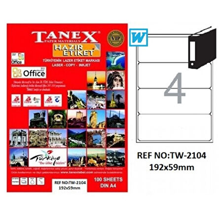 Tanex Lazer Etiket 100 YP 192x59 Laser-Copy-Inkjet TW-2104