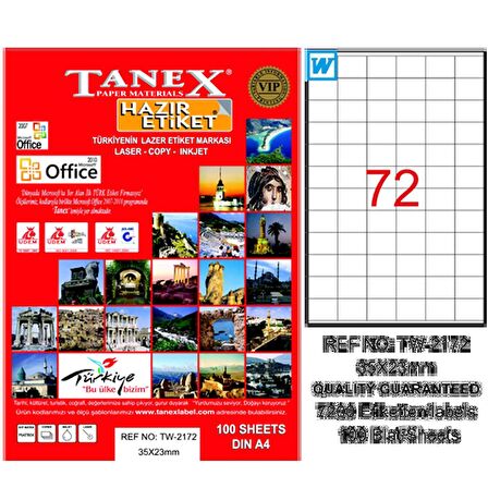 Tanex Lazer Etiket 100 YP 35x23 Laser-Copy-Inkjet TW-2172