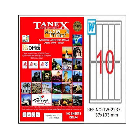 Tanex 37X133 mm. Laser Etiket 100 Adet TW-2237