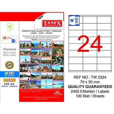 Tanex Tw-2324 Beyaz Adresleme ve Postalama Etiketi 70 mm x 35 mm
