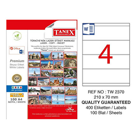 Tanex 210X70 mm. Laser Etiket 100 Adet TW-2370