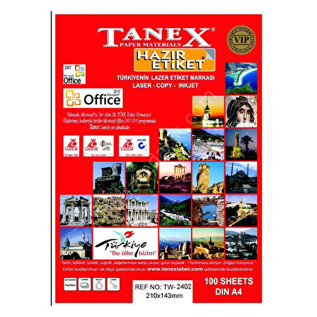 Tanex 210X143 mm. Laser Etiket 100 Adet TW-2402