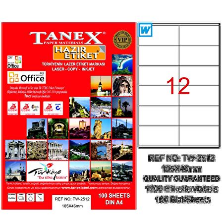 Tanex Lazer Etiket 100 YP 105x46 Laser-Copy-Inkjet TW-2512