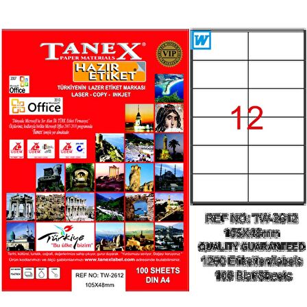 Tanex Lazer Etiket 100 YP 105x48 Laser-Copy-Inkjet TW-2612