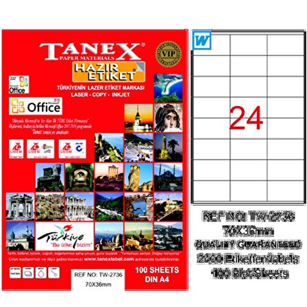 Tanex Lazer Etiket 100 YP 70x36 Laser-Copy-Inkjet TW-2736