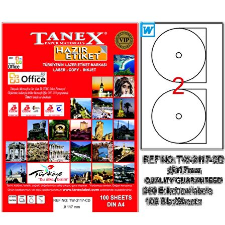 Tanex Cd Etiketi Laser-Copy-Inkjet 100 YP 117 MM TW-3117