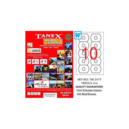 Tanex 83X56 mm. Laser Etiket 100 Adet TW-3178