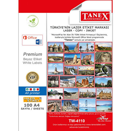 Tanex 40X12 mm. Laser Etiket 100 Adet TW-4110