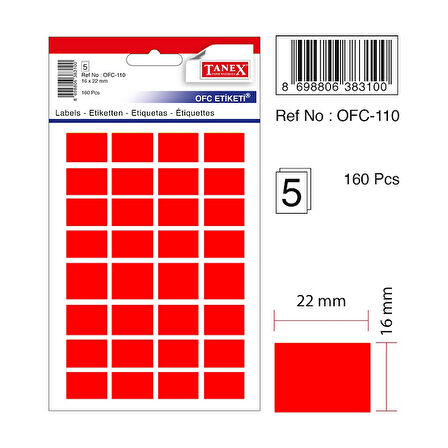 Tanex Etiket Ofc-110 16X22Mm Kırmızı 10 lu 2 paket