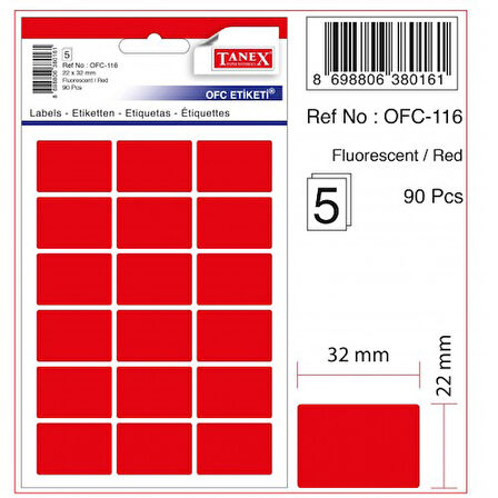 Tanex Etiket Ofc-116 22X32 Kırmızı 10 lu 2 paket
