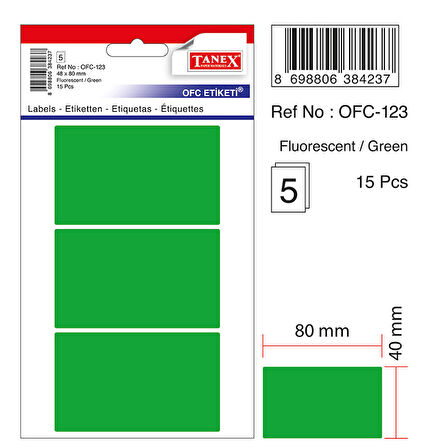 Tanex Etiket Ofc-123 Yeşil 10 lu 40X80 - 2 adet