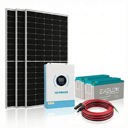 VeraTech Solar Enerji Bahçe Evi Paketi 3KVA İnverter 1250W Güneş Paneli 300AH Jel Akü