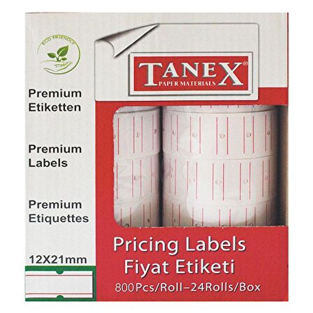 Tanex Fiyat Etiketi Çizgili 12 mm x 21 mm 24'lü Avantaj Paketi