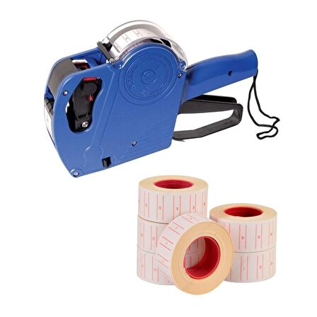 Tanex Eco Mavi Etiket Makinesi TNX-5500ECO41 + Tanex Fiyat Etiketi Çizgili 12 mm x 21 mm Beyaz 6'lı Rulo