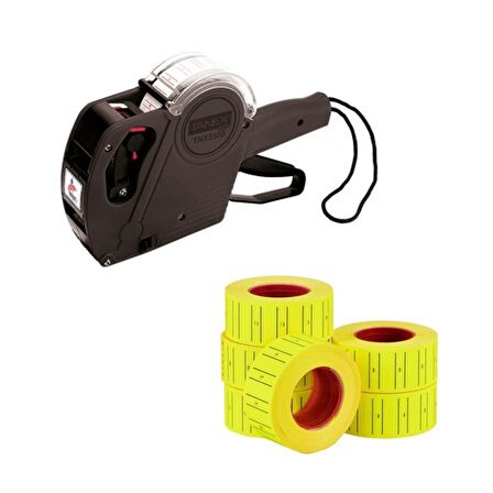 Tanex Eco Siyah Etiket Makinesi TNX-5500ECO41 + Tanex Etiketi Çizgili 12 mm x 21 mm Sarı 6'lı Rulo