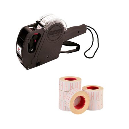 Tanex Eco Siyah Etiket Makinesi TNX-5500ECO41 + Tanex Etiketi Çizgili 12 mm x 21 mm Beyaz 6'lı Rulo
