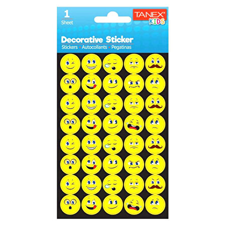 Tanex Kids Sticker Emoji Serisi Sarı 40 Parça (25026)