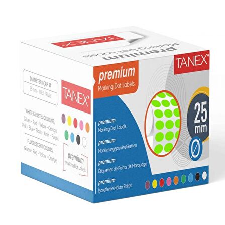 Tanex Nokta Etiketi 25 Mm Yeşil 2500 Li Tekli Kutu