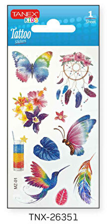 Tanex 7x12mm Kuş-Kelebek Simli Tatoo TNX-26351