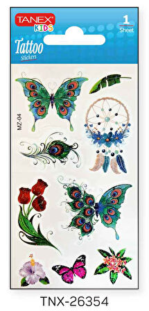 Tanex 7x12mm Kuş-Kelebek Simli Tatoo TNX-26354