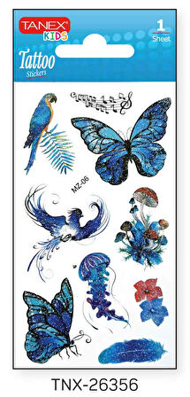 Tanex 7x12mm Kuş-Kelebek Simli Tatoo TNX-26356