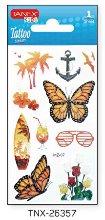Tanex 7x12mm Kuş-Kelebek Simli Tatoo TNX-26357