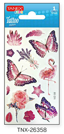 Tanex 7x12mm Kuş-Kelebek Simli Tatoo TNX-26358