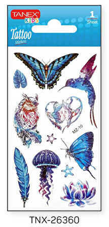 Tanex 7x12mm Kuş-Kelebek Simli Tatoo TNX-26360